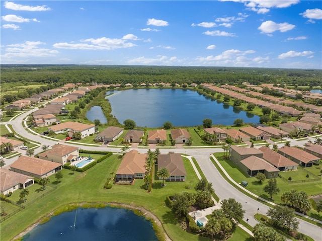 aerial view with a water view