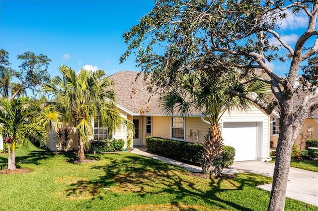 view of front of house featuring a front yard and a garage