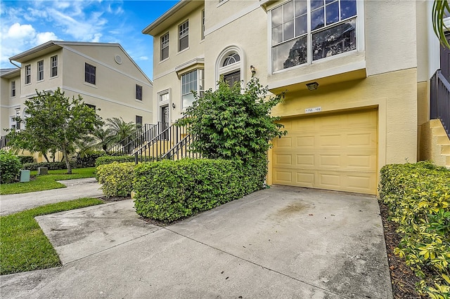 exterior space with a garage