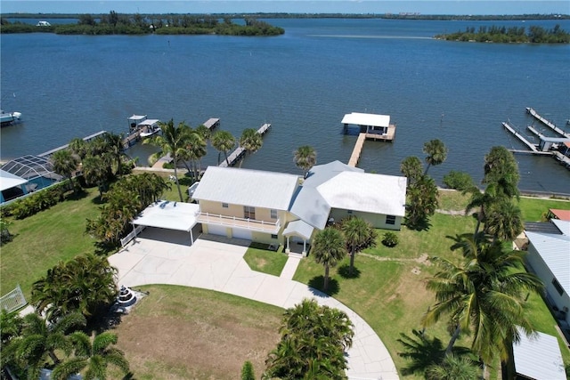 aerial view with a water view