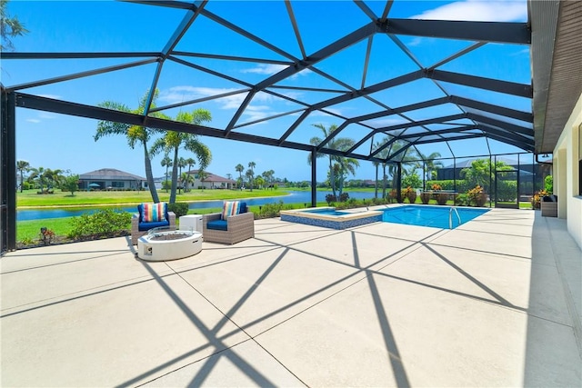 6354 Arcadia Sq, Vero Beach, FL 32966 - view of pool with a patio, a water view, a pool with connected hot tub, and a lanai