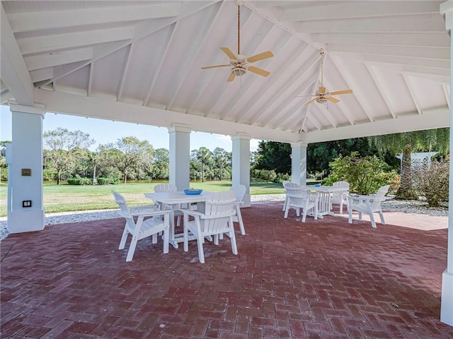 view of patio / terrace with a gazebo and ceiling fan