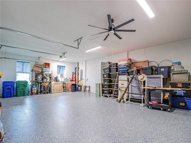 garage with ceiling fan