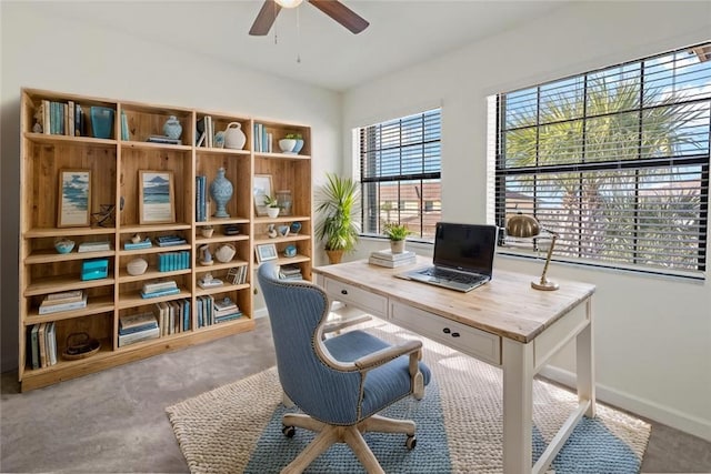 10011 W Villa Cir, Vero Beach, FL 32966 - carpeted home office with baseboards and ceiling fan