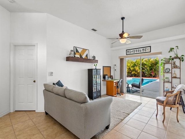 920 Southlakes Way SW, Vero Beach, FL 32968 - living room featuring light tile patterned floors and ceiling fan