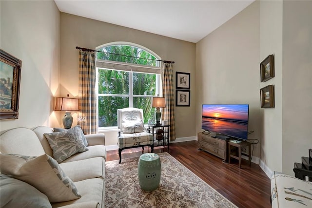 living room featuring dark hardwood / wood-style floors