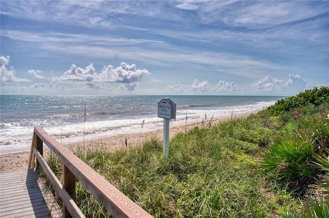 view of water feature with a view of the beach