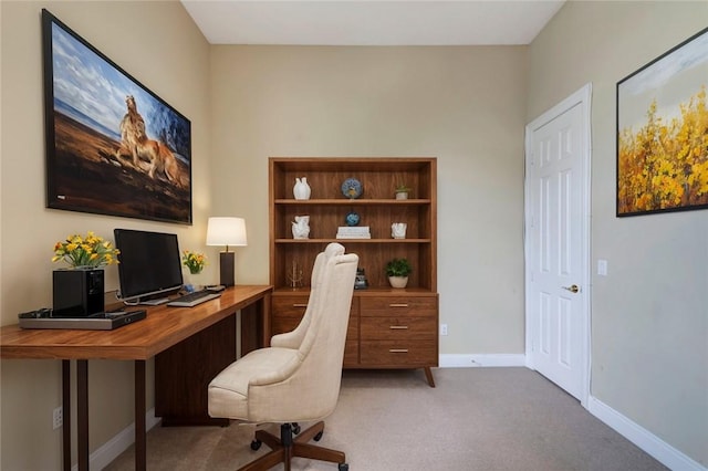 home office featuring light carpet