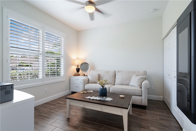 living room with ceiling fan