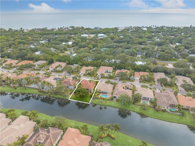 aerial view featuring a water view