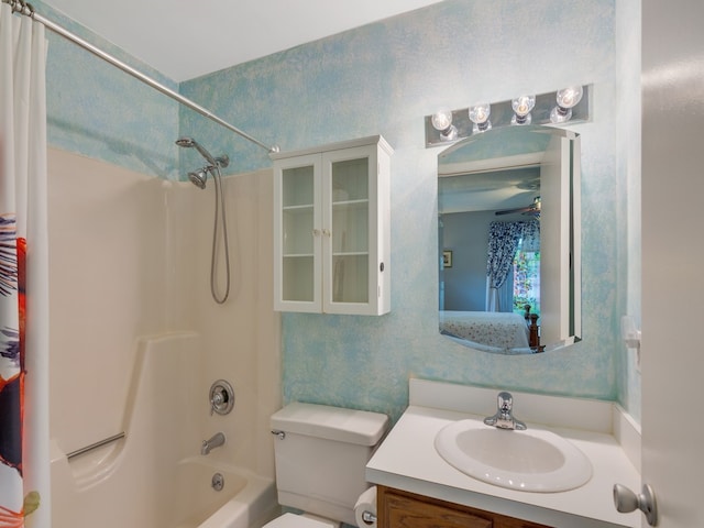 full bathroom with vanity, toilet, and shower / bath combo