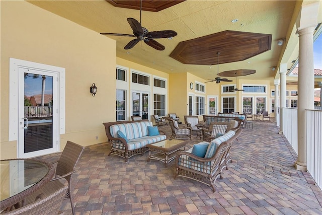6341 Astor Pl, Vero Beach, FL 32966 - view of patio / terrace featuring outdoor lounge area, ceiling fan, and french doors