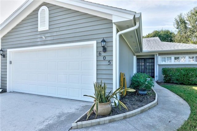 exterior space featuring a garage