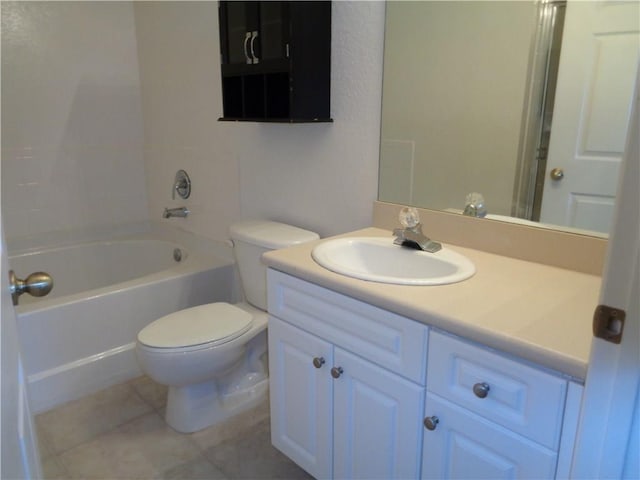 full bathroom featuring tile patterned floors, toilet,  shower combination, and vanity