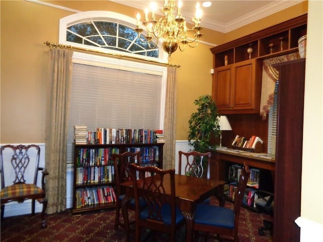 dining room featuring crown molding and a notable chandelier