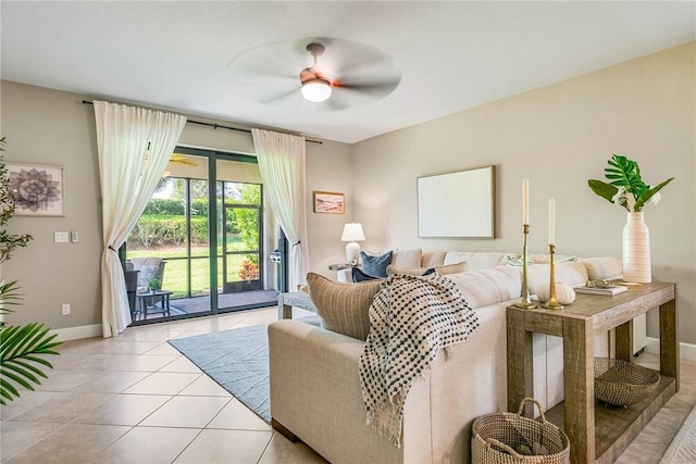 5151 Jasper Sq, Vero Beach, FL 32967 - living area with baseboards, light tile patterned floors, and ceiling fan