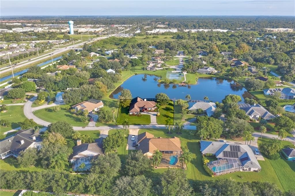 aerial view with a water view