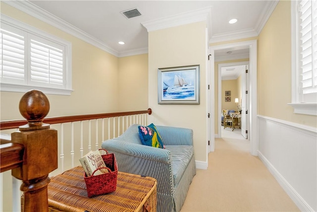 410 N Palm Island Cir, Vero Beach, FL 32963 - sitting room featuring light colored carpet, recessed lighting, and ornamental molding