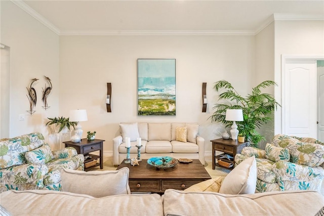 living room featuring ornamental molding