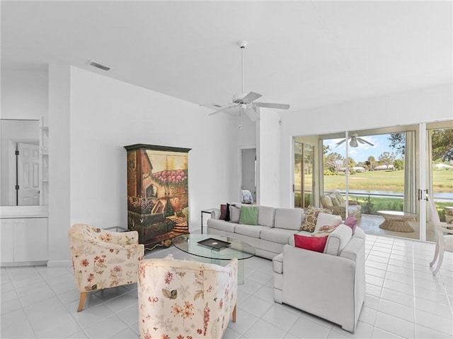 living room with light tile patterned floors