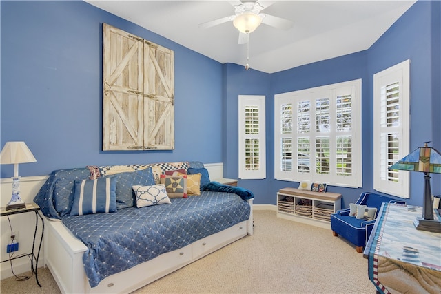 bedroom with carpet floors and ceiling fan