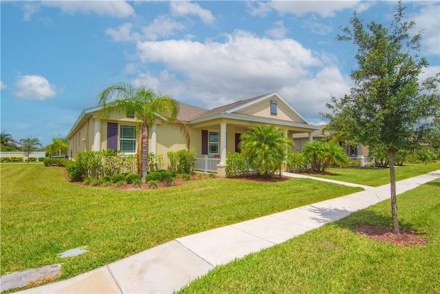1440 Carriage Ct, Vero Beach, FL 32966 - ranch-style house featuring a front lawn, stucco siding, and a porch