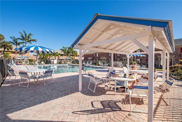 view of swimming pool featuring a patio