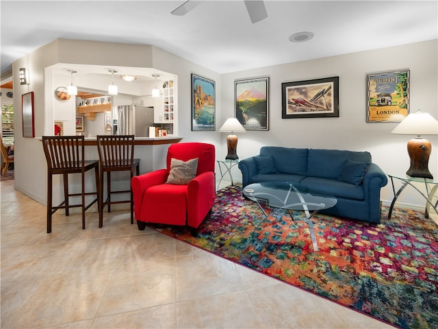 view of tiled living room