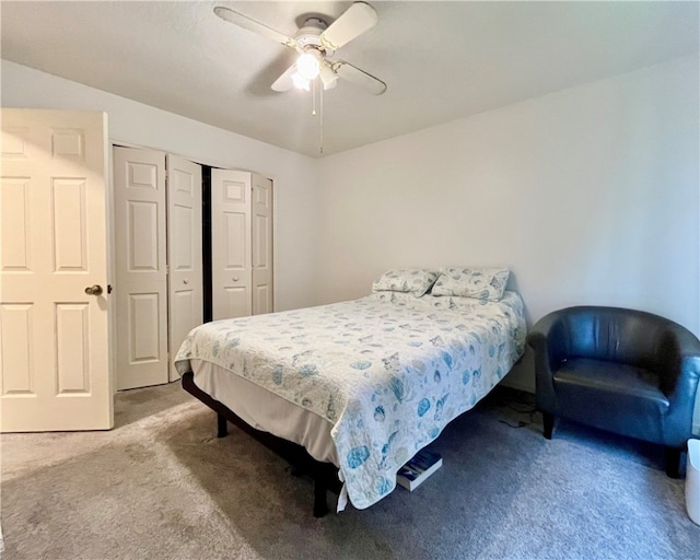 bedroom featuring carpet floors and ceiling fan