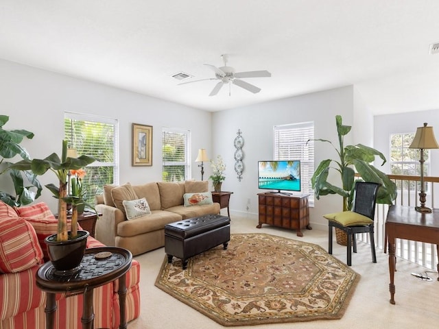 living room with ceiling fan