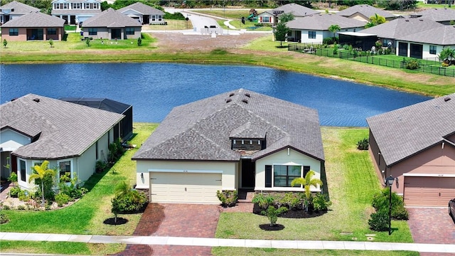 bird's eye view featuring a water view