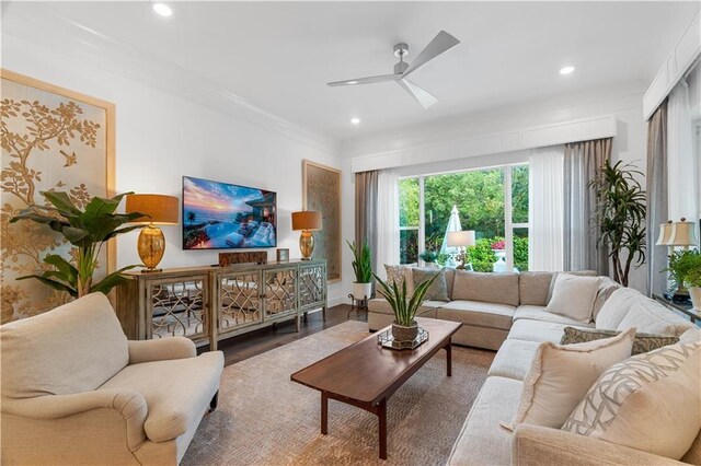 202 Strand Sq, Vero Beach, FL 32963 - living area featuring ceiling fan and recessed lighting