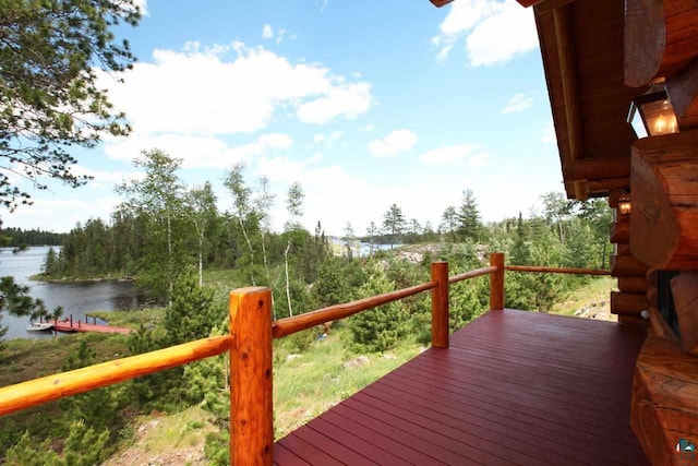 deck featuring a water view