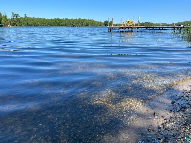 view of dock with a water view