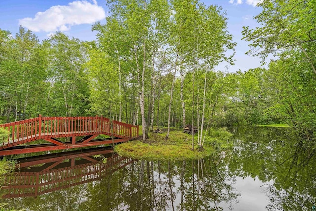 view of dock with a water view