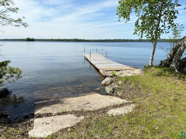 view of dock with a water view