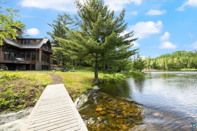 view of dock featuring a water view