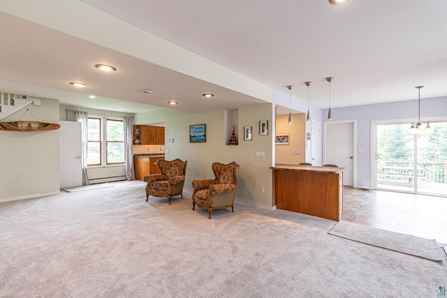 sitting room with light colored carpet