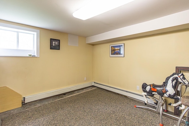 exercise room featuring a baseboard radiator