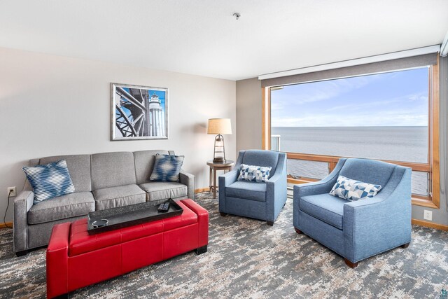 living room with a water view