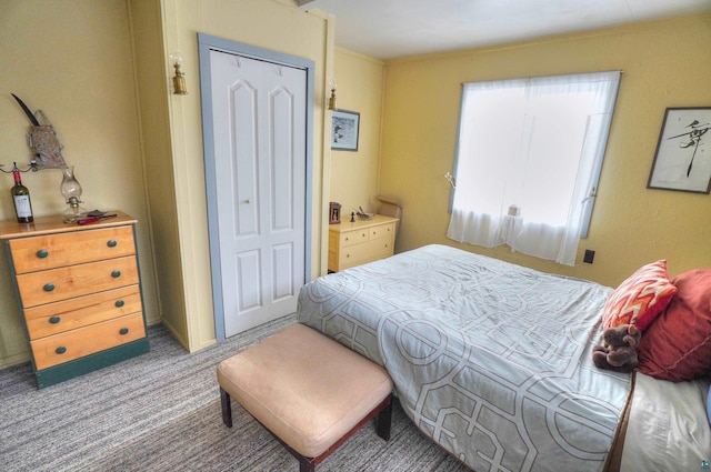 bedroom featuring a closet and carpet flooring