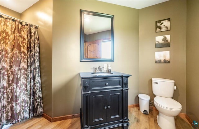 bathroom featuring vanity, hardwood / wood-style flooring, and toilet