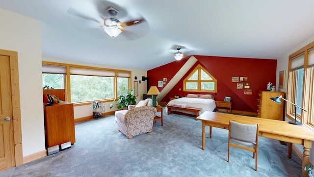 carpeted bedroom featuring vaulted ceiling