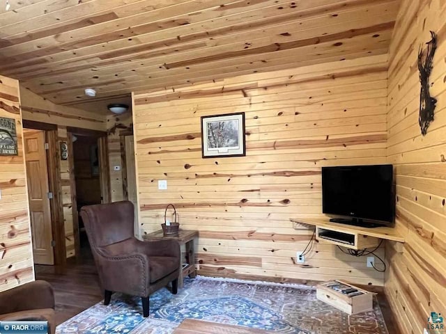 living area with wooden ceiling