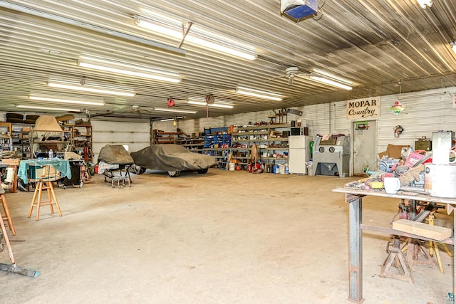 garage featuring a workshop area