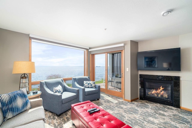 living room with floor to ceiling windows