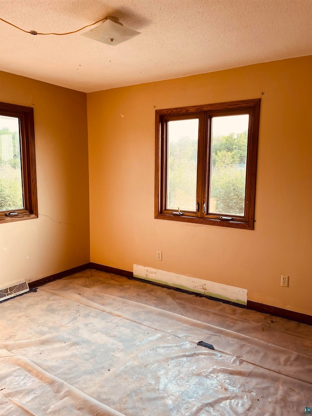 spare room featuring a textured ceiling, baseboard heating, and a wealth of natural light