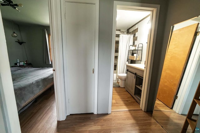 corridor with light hardwood / wood-style flooring