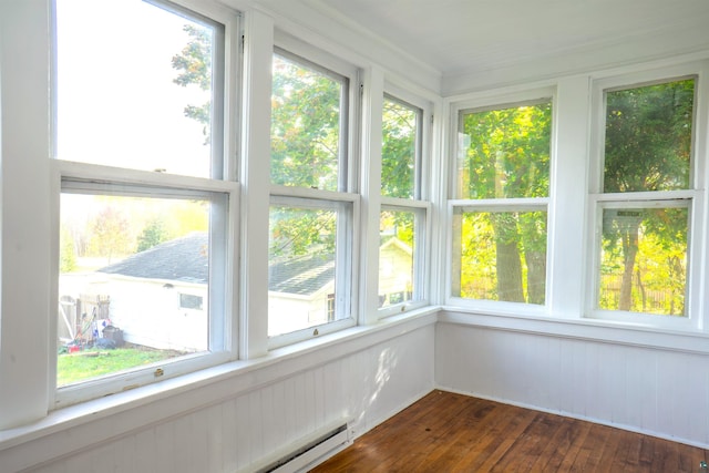 unfurnished sunroom featuring baseboard heating