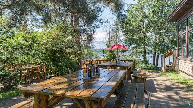 wooden deck with a water view